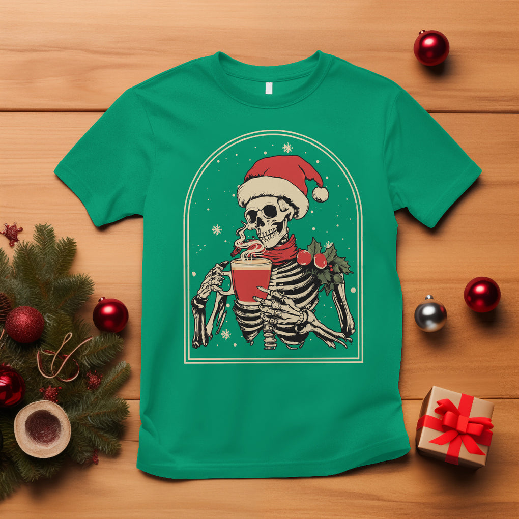 Skeleton Christmas T Shirt Dead Inside But Caffeinated Coffee Addict Xmas Vibe TS02 Irish Green Printyourwear