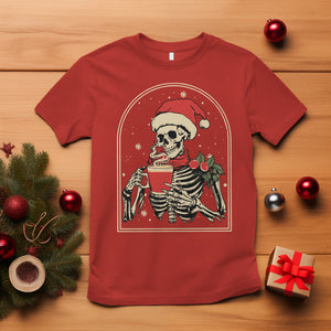Skeleton Christmas T Shirt Dead Inside But Caffeinated Coffee Addict Xmas Vibe TS02 Red Printyourwear