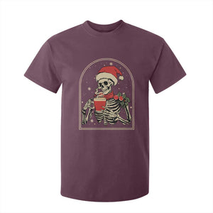 Skeleton Christmas T Shirt For Kid Dead Inside But Caffeinated Coffee Addict Xmas Vibe TS02 Maroon Print Your Wear