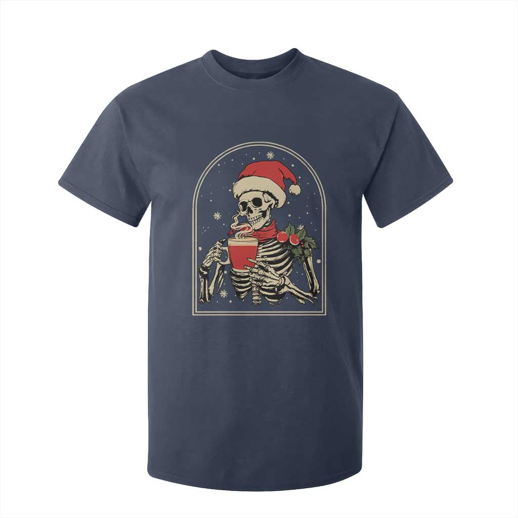 Skeleton Christmas T Shirt For Kid Dead Inside But Caffeinated Coffee Addict Xmas Vibe TS02 Navy Print Your Wear