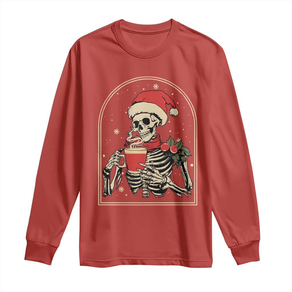 Skeleton Christmas Long Sleeve Shirt Dead Inside But Caffeinated Coffee Addict Xmas Vibe TS02 Red Print Your Wear