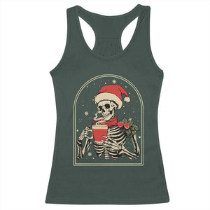 Skeleton Christmas Racerback Tank Top Dead Inside But Caffeinated Coffee Addict Xmas Vibe TS02 Dark Forest Green Print Your Wear