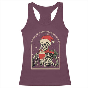 Skeleton Christmas Racerback Tank Top Dead Inside But Caffeinated Coffee Addict Xmas Vibe TS02 Maroon Print Your Wear