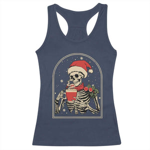 Skeleton Christmas Racerback Tank Top Dead Inside But Caffeinated Coffee Addict Xmas Vibe TS02 Navy Print Your Wear