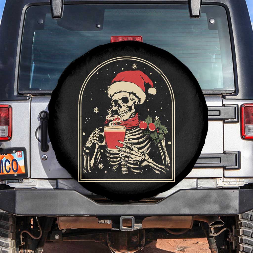 Skeleton Christmas Spare Tire Cover Dead Inside But Caffeinated Coffee Addict Xmas Vibe TS02 No hole Black Print Your Wear