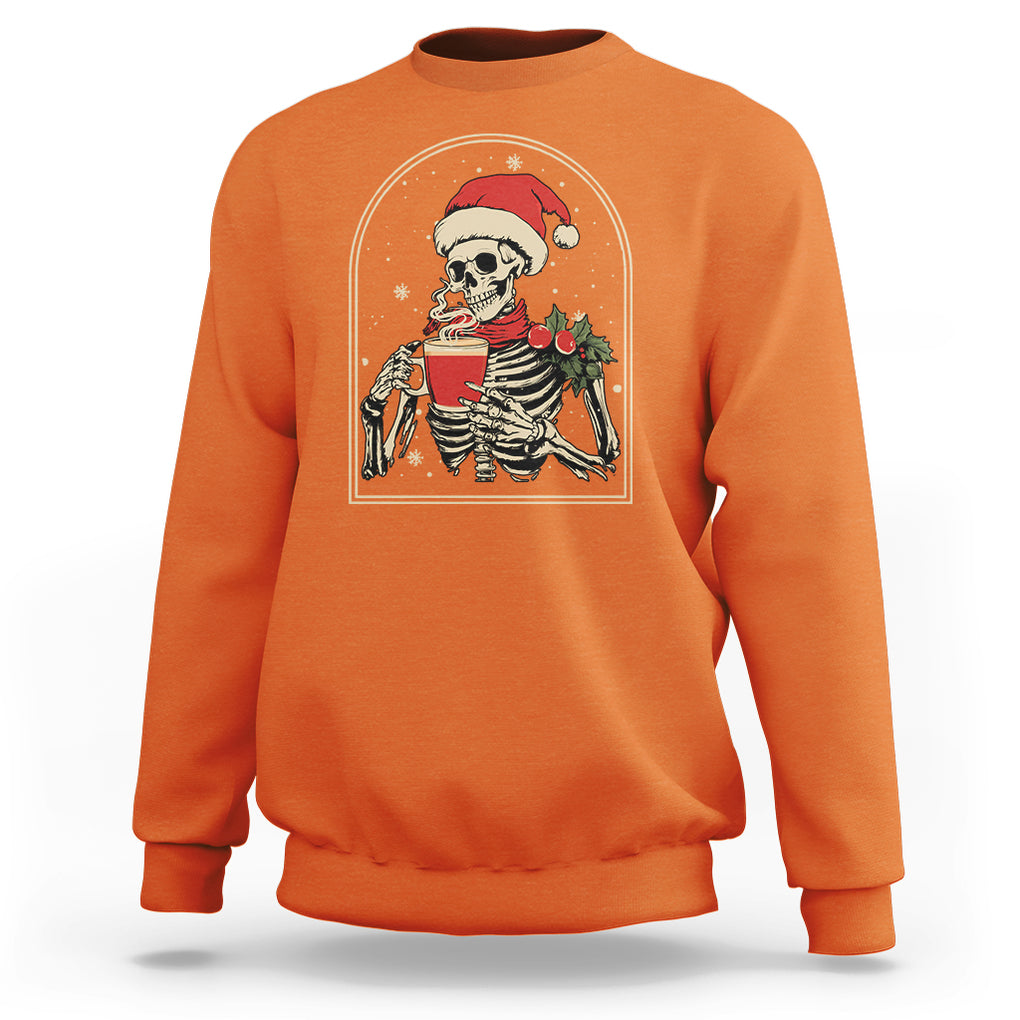 Skeleton Christmas Sweatshirt Dead Inside But Caffeinated Coffee Addict Xmas Vibe TS02 Orange Printyourwear