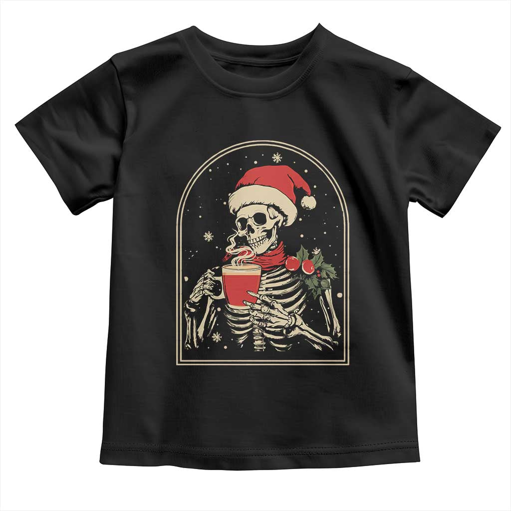 Skeleton Christmas Toddler T Shirt Dead Inside But Caffeinated Coffee Addict Xmas Vibe TS02 Black Print Your Wear