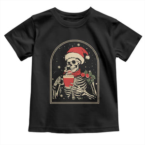 Skeleton Christmas Toddler T Shirt Dead Inside But Caffeinated Coffee Addict Xmas Vibe TS02 Black Print Your Wear