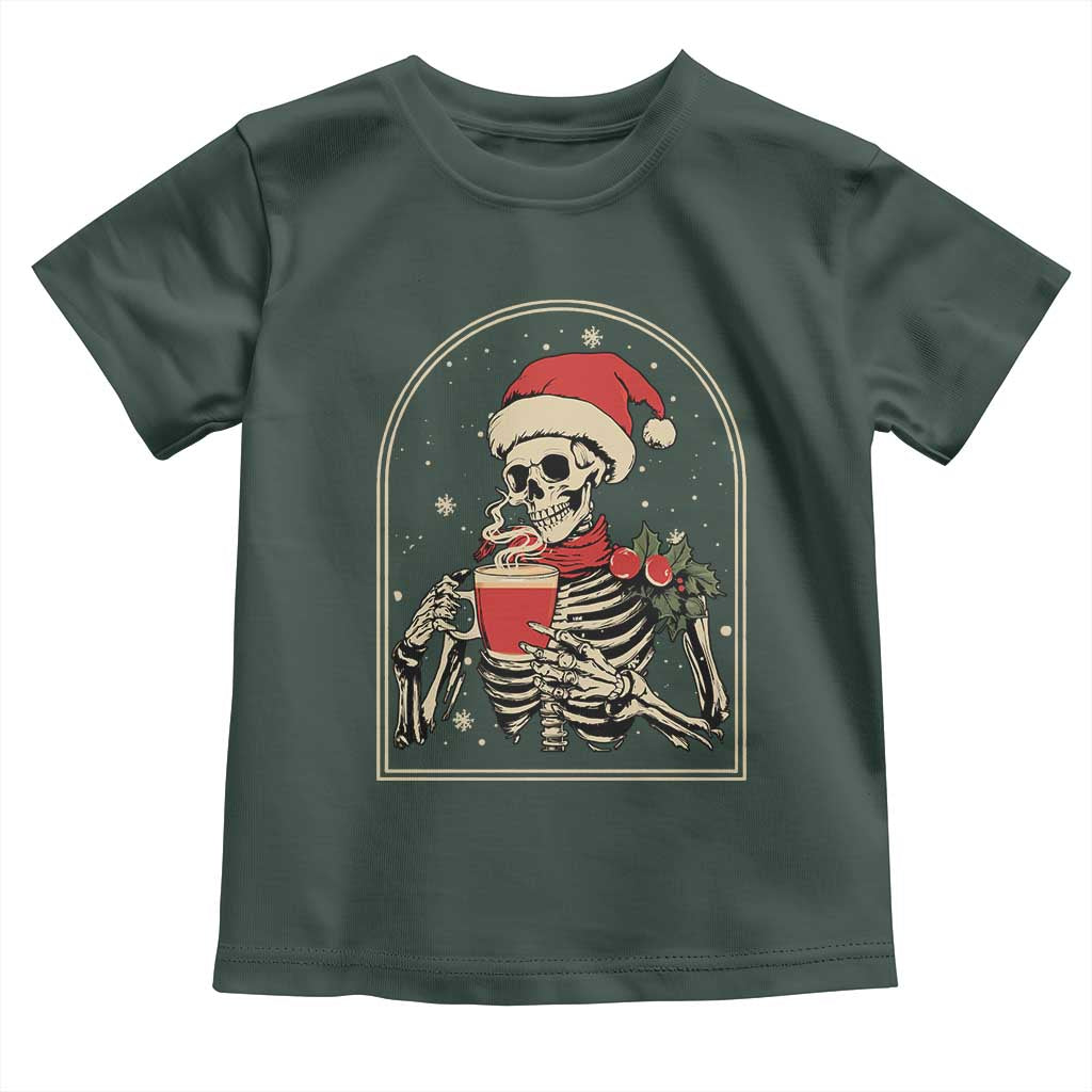 Skeleton Christmas Toddler T Shirt Dead Inside But Caffeinated Coffee Addict Xmas Vibe TS02 Dark Forest Green Print Your Wear