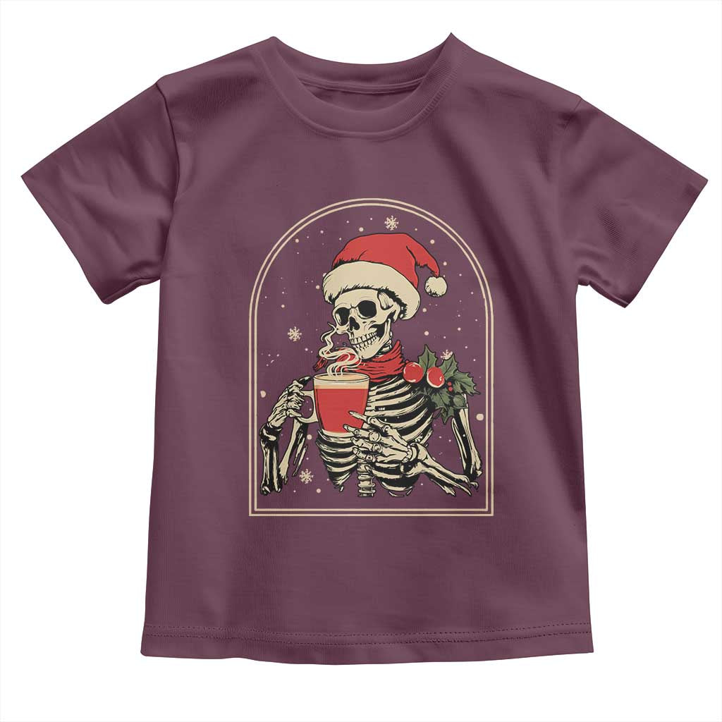 Skeleton Christmas Toddler T Shirt Dead Inside But Caffeinated Coffee Addict Xmas Vibe TS02 Maroon Print Your Wear