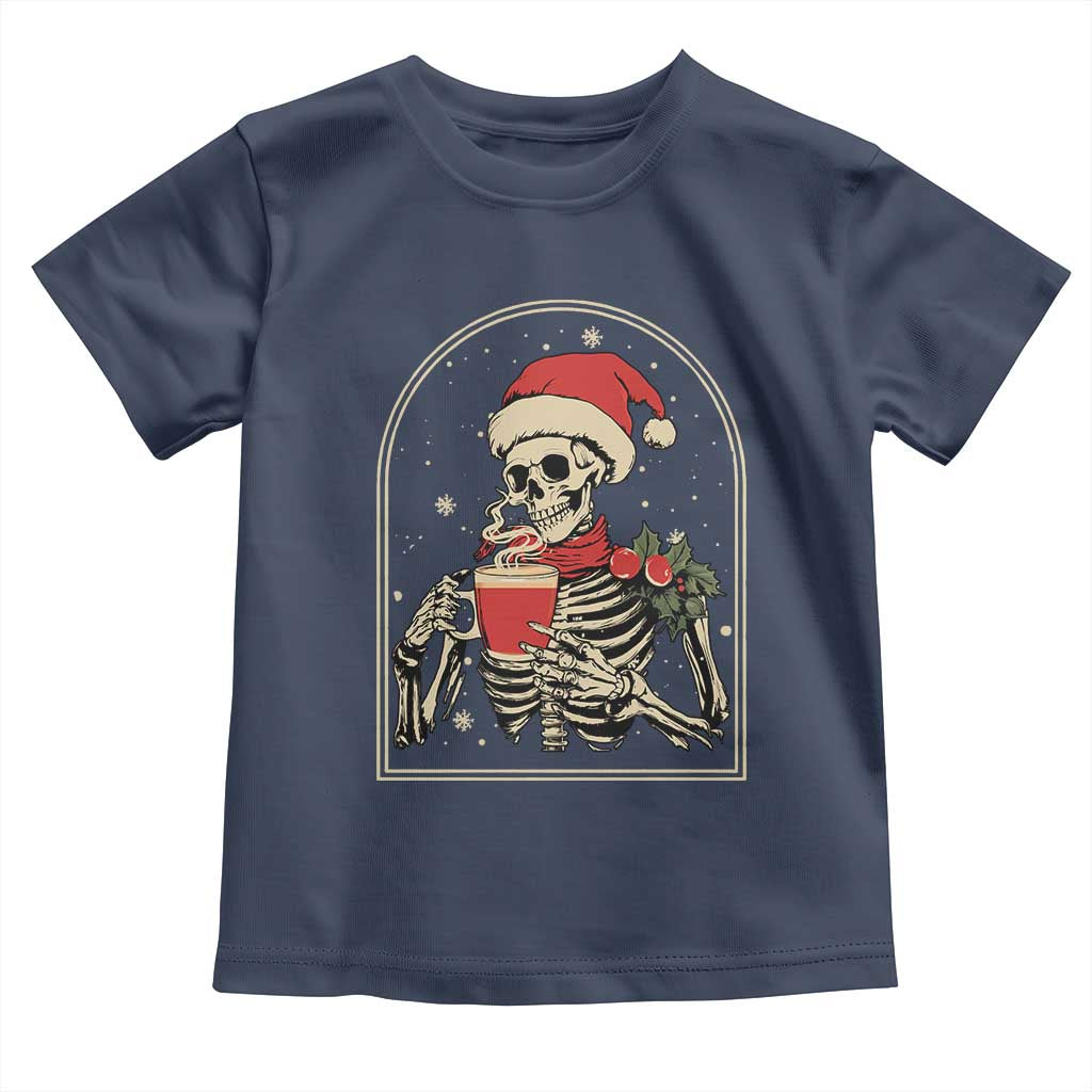 Skeleton Christmas Toddler T Shirt Dead Inside But Caffeinated Coffee Addict Xmas Vibe TS02 Navy Print Your Wear