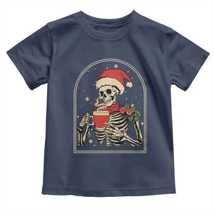 Skeleton Christmas Toddler T Shirt Dead Inside But Caffeinated Coffee Addict Xmas Vibe TS02 Navy Print Your Wear