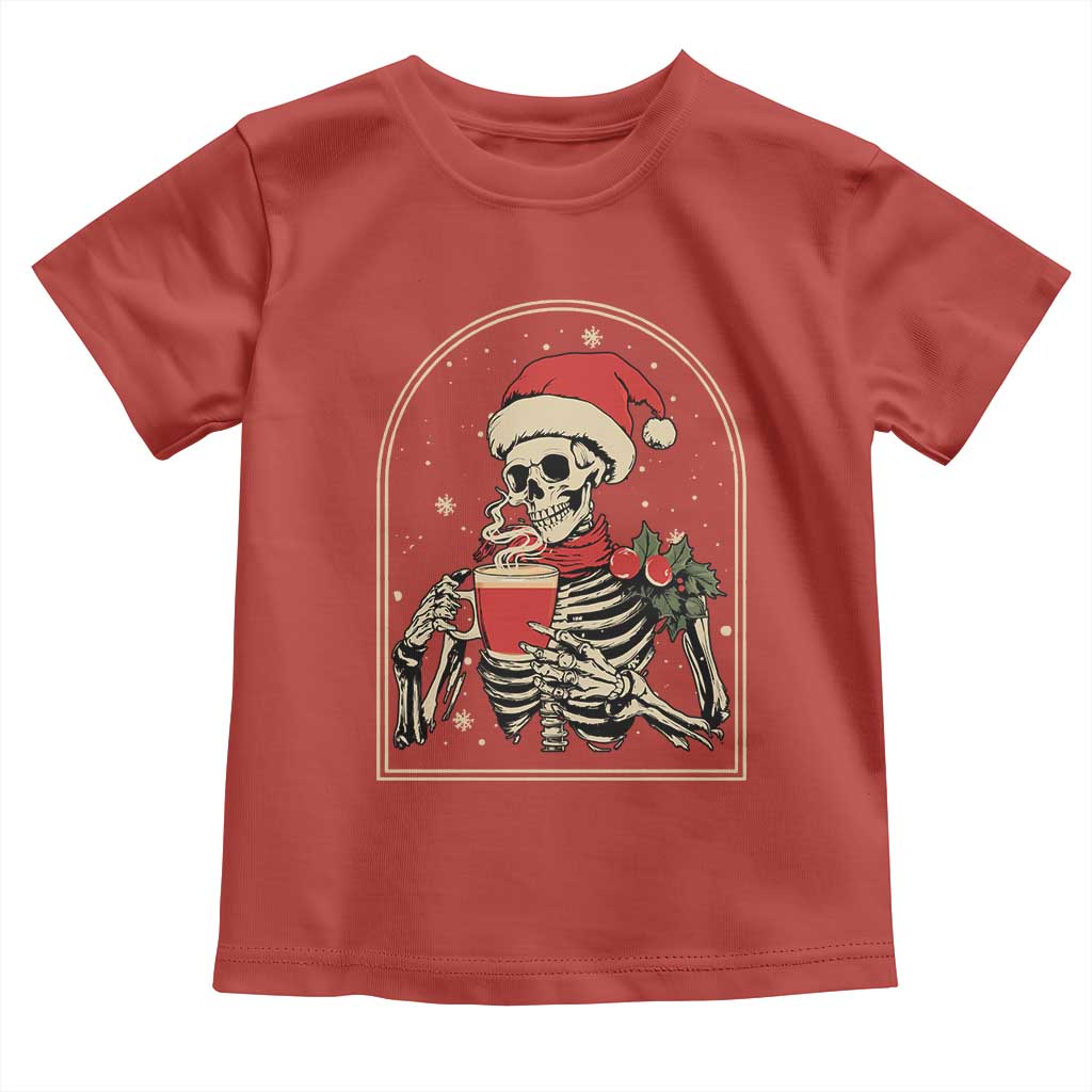 Skeleton Christmas Toddler T Shirt Dead Inside But Caffeinated Coffee Addict Xmas Vibe TS02 Red Print Your Wear