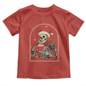 Skeleton Christmas Toddler T Shirt Dead Inside But Caffeinated Coffee Addict Xmas Vibe TS02 Red Print Your Wear