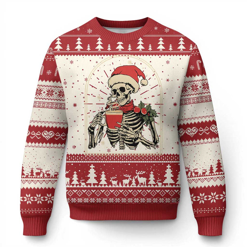 Skeleton Christmas Ugly Christmas Sweater Dead Inside But Caffeinated Coffee Addict Xmas Vibe TS02 Red Print Your Wear