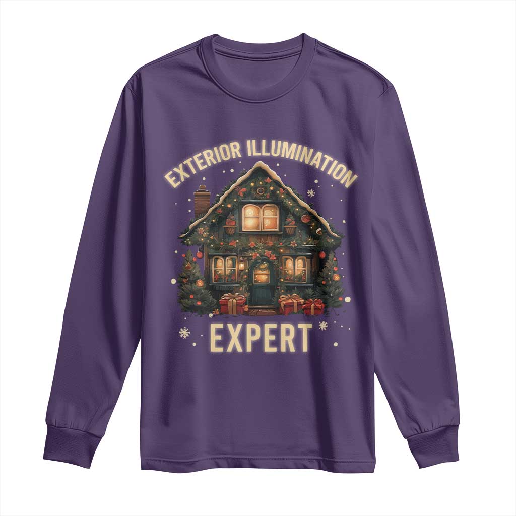 Funny Christmas Long Sleeve Shirt Exterior Illumination Expert Xmas Lights Home Decor TS02 Purple Print Your Wear