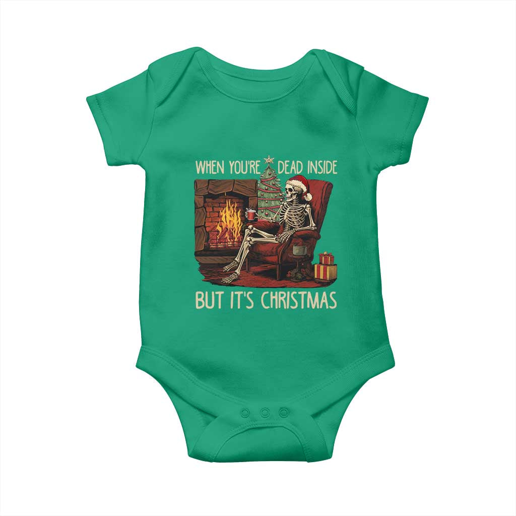 Skeleton Christmas Baby Onesie When You're Dead Inside But It's Xmas Chillin' TS02 Irish Green Print Your Wear