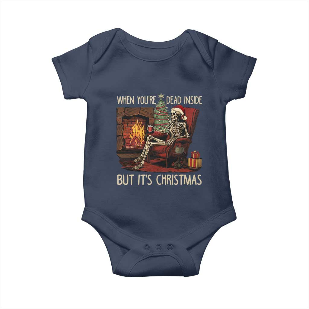 Skeleton Christmas Baby Onesie When You're Dead Inside But It's Xmas Chillin' TS02 Navy Print Your Wear