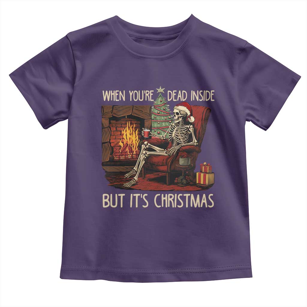 Skeleton Christmas Toddler T Shirt When You're Dead Inside But It's Xmas Chillin' TS02 Purple Print Your Wear