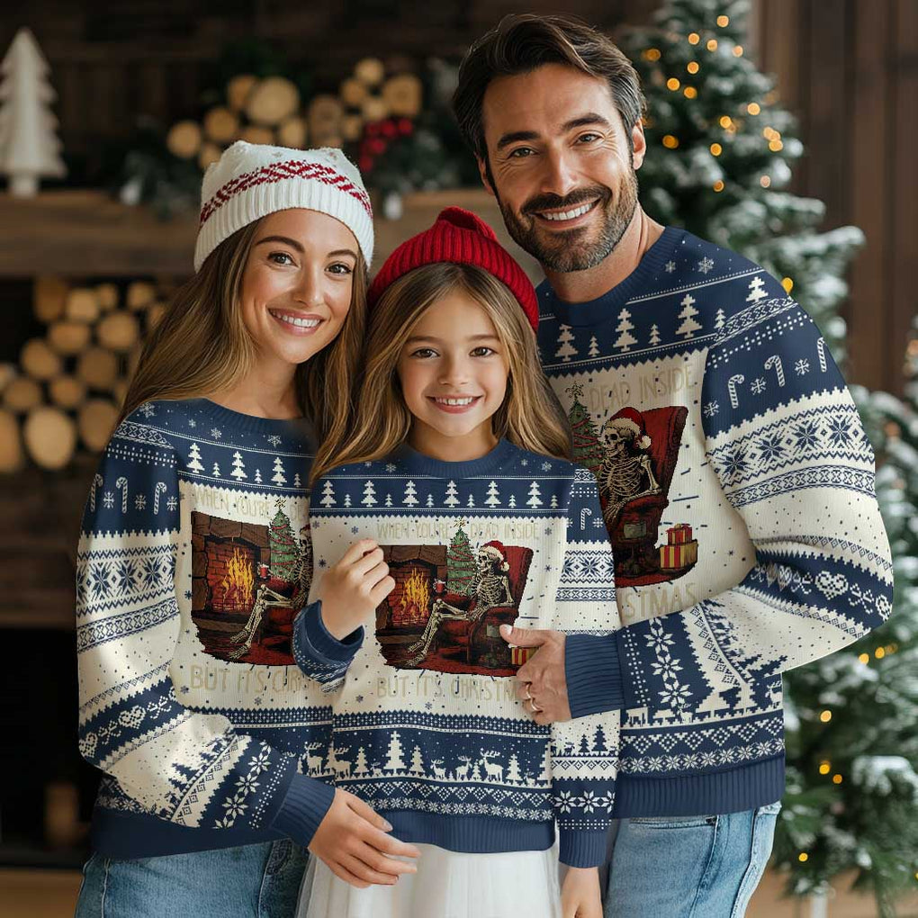 Skeleton Christmas Ugly Christmas Sweater When You're Dead Inside But It's Xmas Chillin' TS02 Navy Print Your Wear