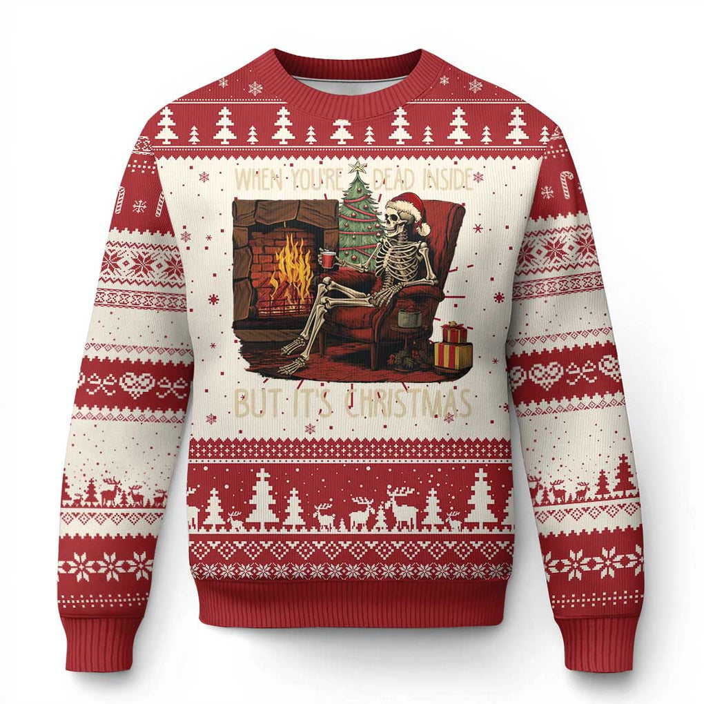 Skeleton Christmas Ugly Christmas Sweater When You're Dead Inside But It's Xmas Chillin' TS02 Red Print Your Wear