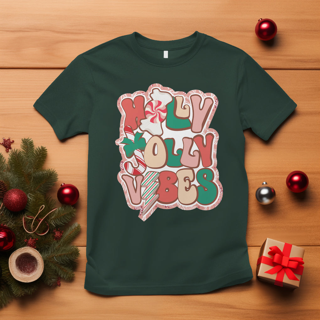 Groovy Christmas T Shirt Holly Jolly Vibes TS02 Dark Forest Green Printyourwear