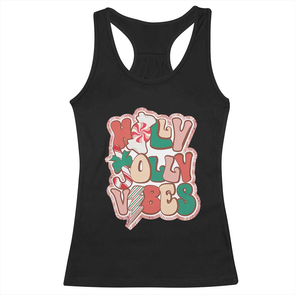 Groovy Christmas Racerback Tank Top Holly Jolly Vibes TS02 Black Print Your Wear