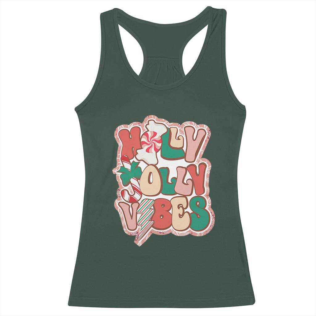Groovy Christmas Racerback Tank Top Holly Jolly Vibes TS02 Dark Forest Green Print Your Wear