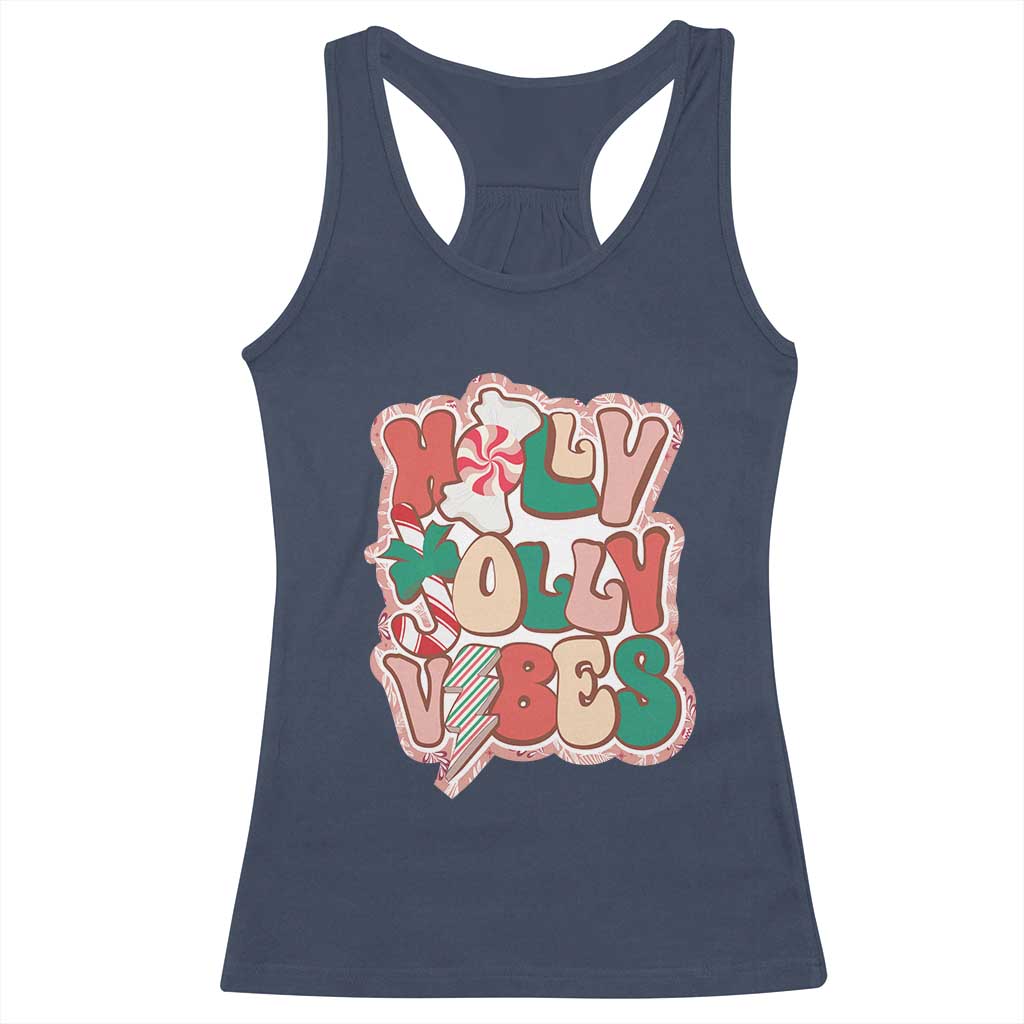 Groovy Christmas Racerback Tank Top Holly Jolly Vibes TS02 Navy Print Your Wear