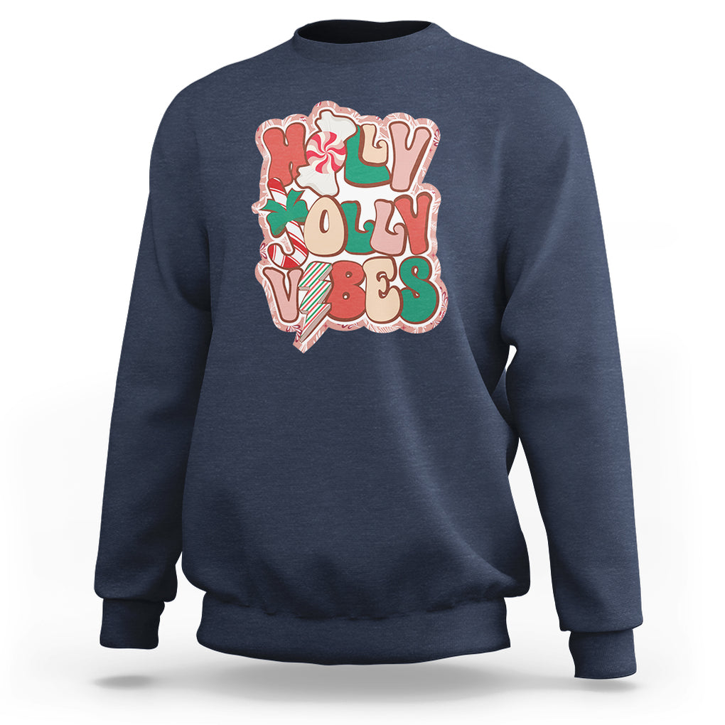 Groovy Christmas Sweatshirt Holly Jolly Vibes TS02 Navy Printyourwear