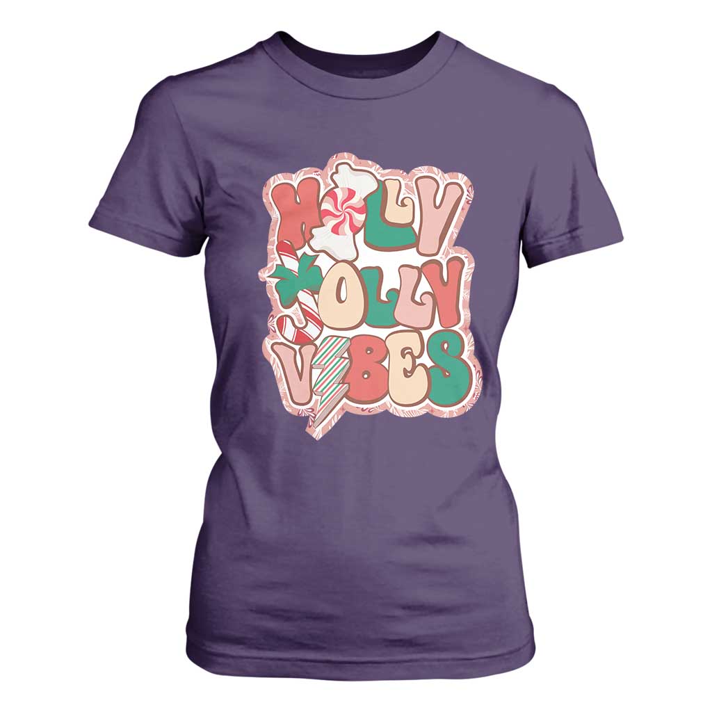 Groovy Christmas T Shirt For Women Holly Jolly Vibes TS02 Purple Print Your Wear