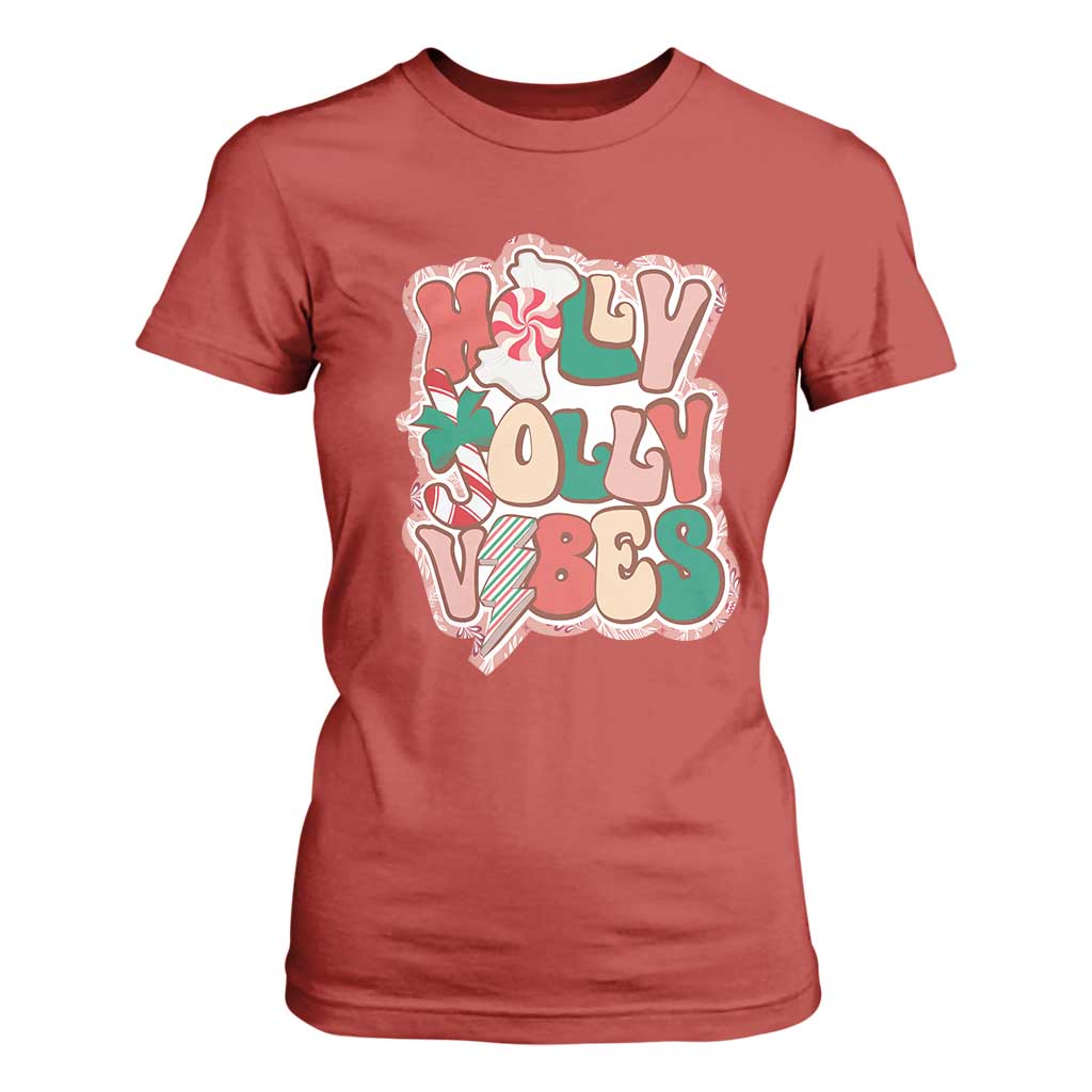 Groovy Christmas T Shirt For Women Holly Jolly Vibes TS02 Red Print Your Wear