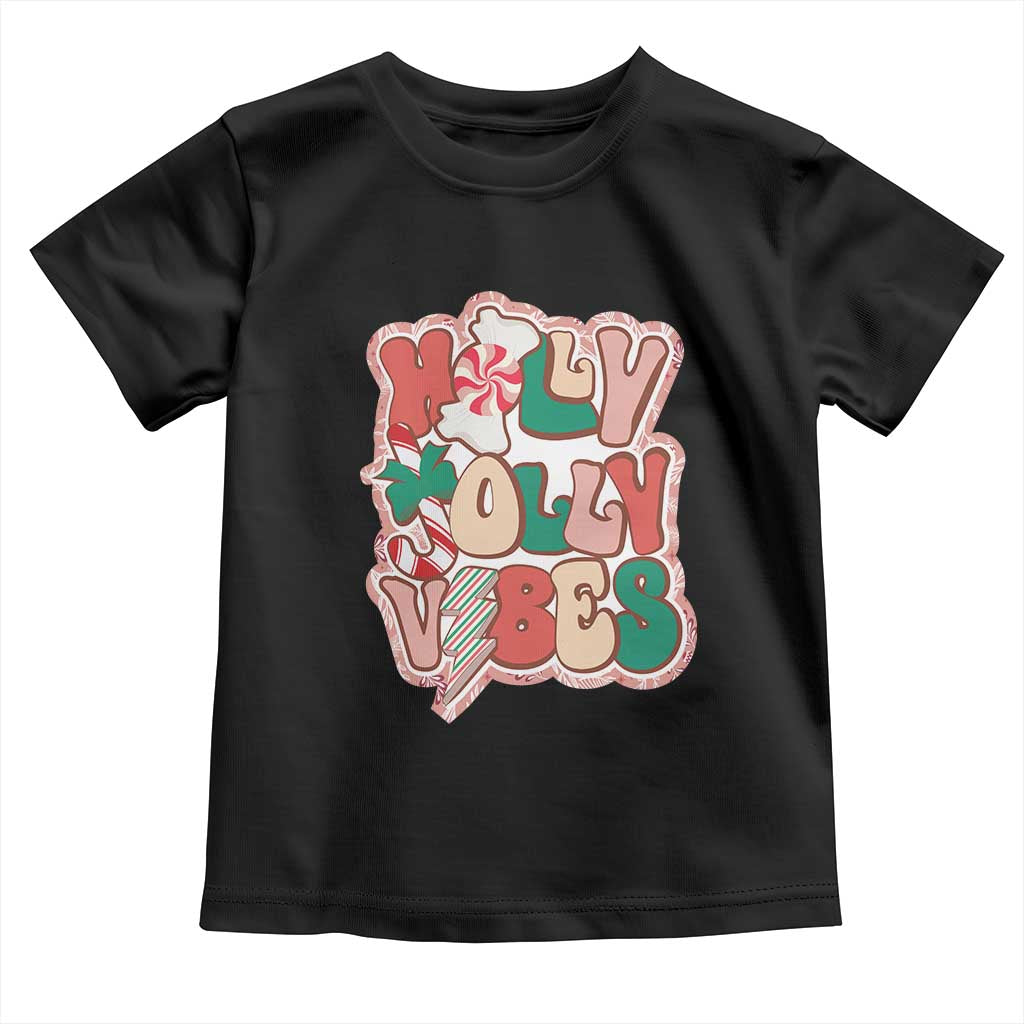 Groovy Christmas Toddler T Shirt Holly Jolly Vibes TS02 Black Print Your Wear