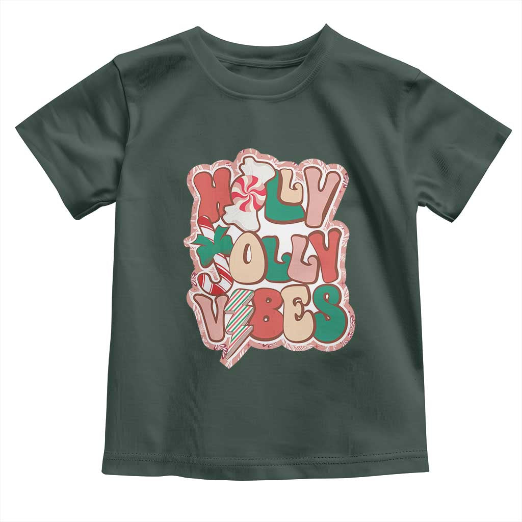 Groovy Christmas Toddler T Shirt Holly Jolly Vibes TS02 Dark Forest Green Print Your Wear