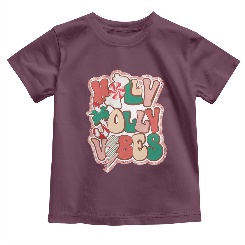 Groovy Christmas Toddler T Shirt Holly Jolly Vibes TS02 Maroon Print Your Wear