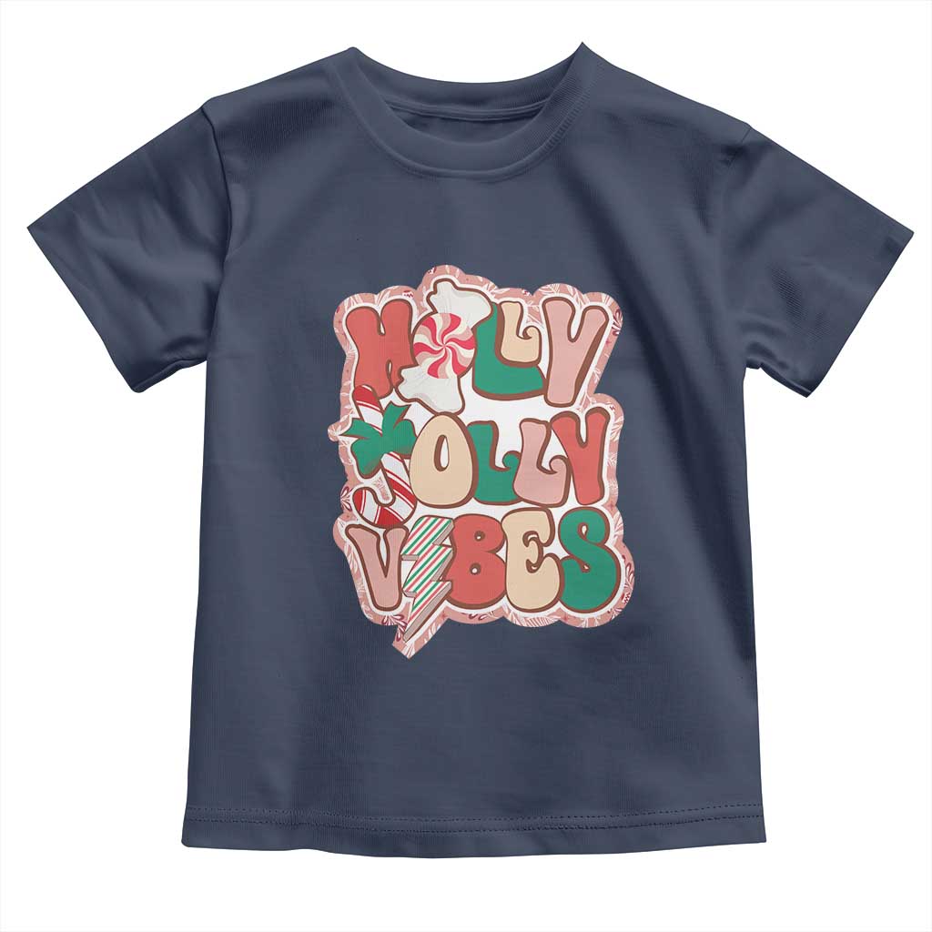 Groovy Christmas Toddler T Shirt Holly Jolly Vibes TS02 Navy Print Your Wear
