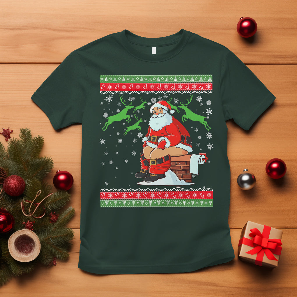 Funny Santa Claus T Shirt Pooping Down The Chimney Ugly Sweater Christmas TS02 Dark Forest Green Printyourwear