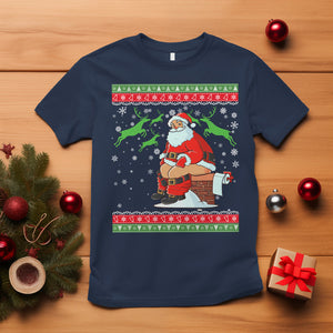Funny Santa Claus T Shirt Pooping Down The Chimney Ugly Sweater Christmas TS02 Navy Printyourwear