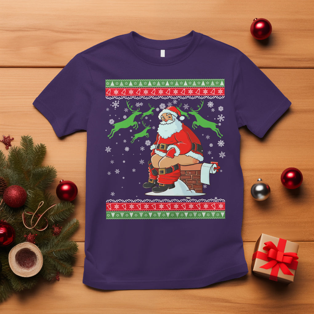 Funny Santa Claus T Shirt Pooping Down The Chimney Ugly Sweater Christmas TS02 Purple Printyourwear