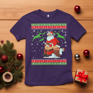 Funny Santa Claus T Shirt Pooping Down The Chimney Ugly Sweater Christmas TS02 Purple Printyourwear