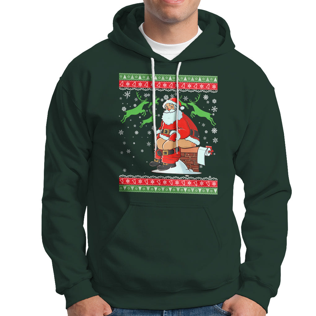 Funny Santa Claus Hoodie Pooping Down The Chimney Ugly Sweater Christmas TS02 Dark Forest Green Printyourwear