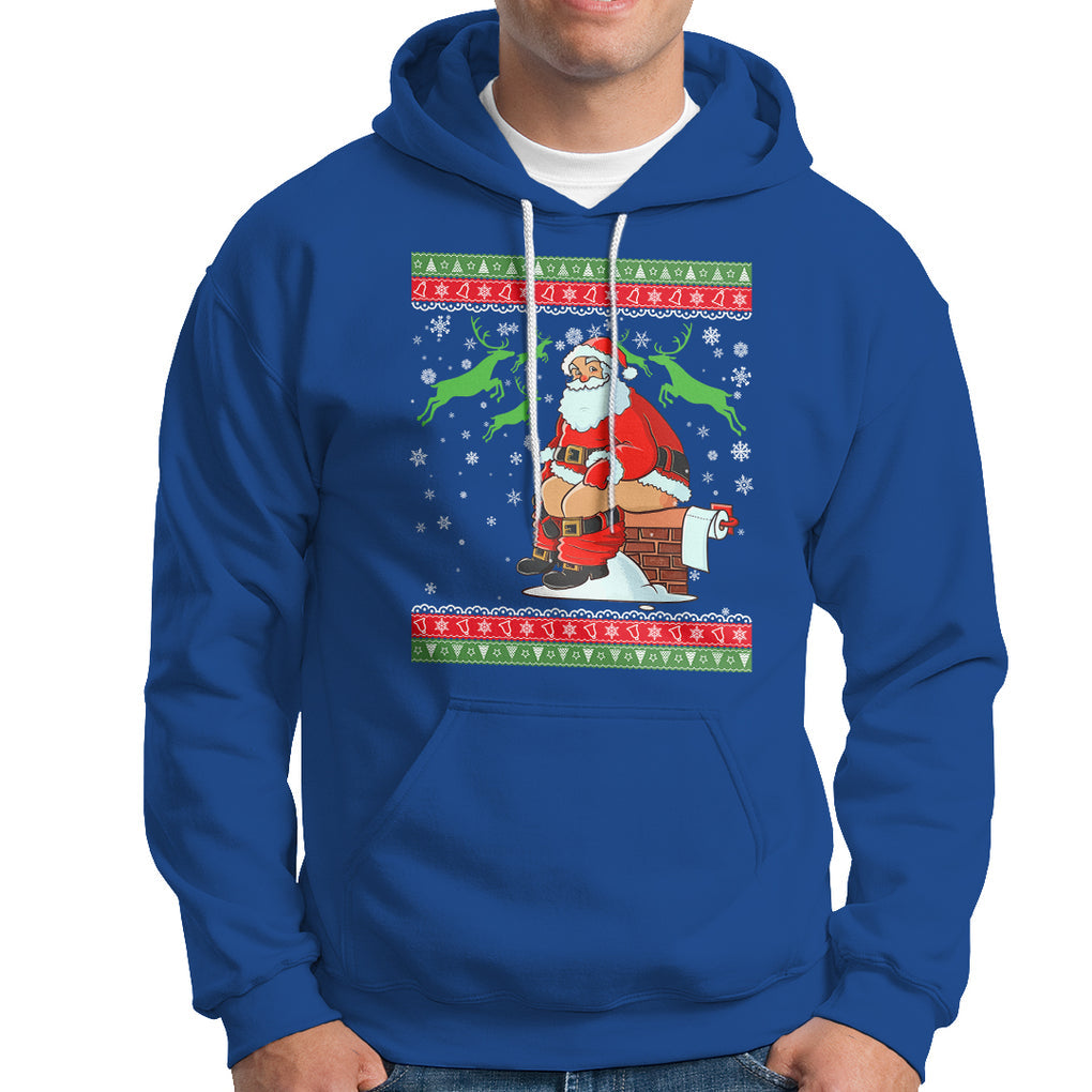 Funny Santa Claus Hoodie Pooping Down The Chimney Ugly Sweater Christmas TS02 Royal Blue Printyourwear