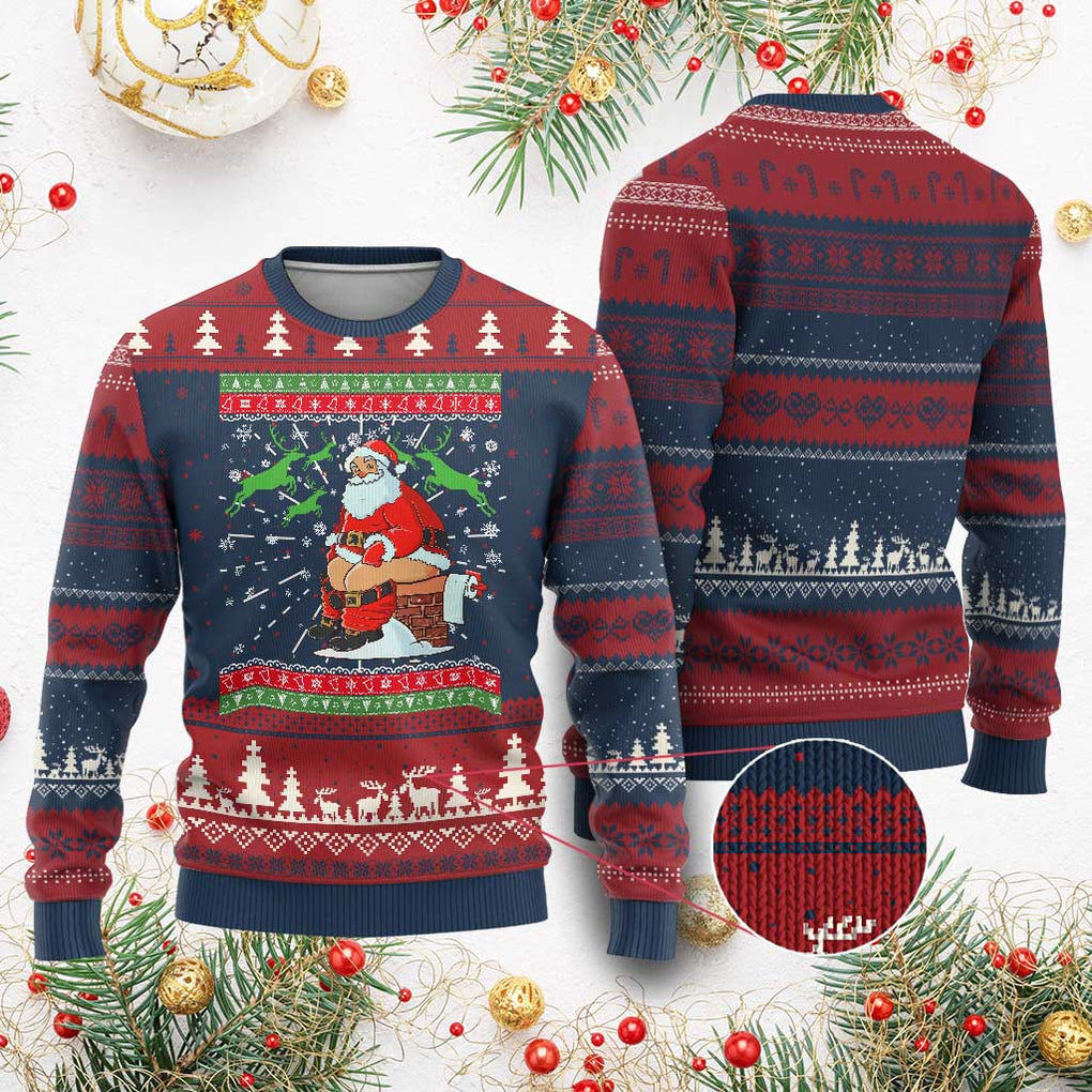 Funny Santa Claus Ugly Christmas Sweater Pooping Down The Chimney TS02 Burgundy Print Your Wear