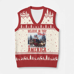 Xmas Trump V-Neck Knit Sweater Vest Believe In The Magic Of America Make Xmas Great Again US Flag TS02 Beige Red Print Your Wear