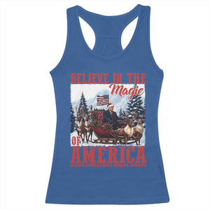 Christmas Trump Racerback Tank Top Believe In The Magic Of America Make Christmas Great Again US Flag TS02 Royal Blue Print Your Wear