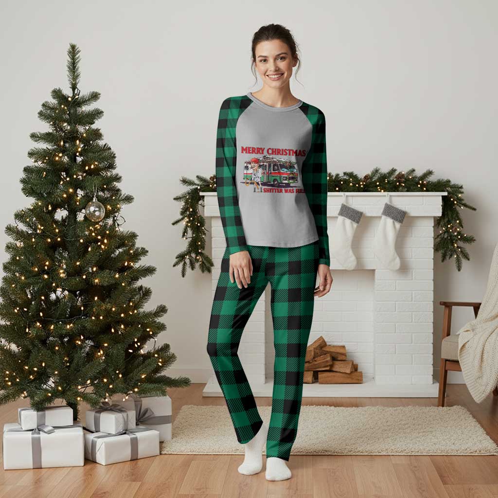 Funny Xmas Movie Trump Plaid Pajama Set Merry Christmas Shitter Was Full TS02 Green Plaid Print Your Wear