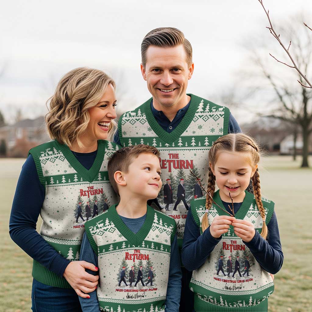 Xmas Trump V-Neck Knit Sweater Vest The Return Make Xmas Great Again TS02 Beige Green Print Your Wear