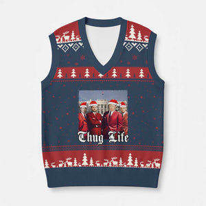 Xmas Trump V-Neck Knit Sweater Vest Thug Life Trump Vance RFK Elon TS02 Navy Red Print Your Wear