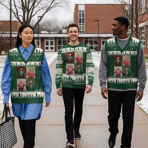 Xmas Trump V-Neck Knit Sweater Vest Daddy's Home For Xmas Retro Vintage TS02 Forest Green Beige Print Your Wear