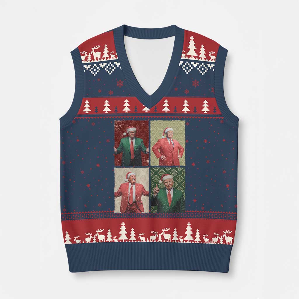 Xmas Trump V-Neck Knit Sweater Vest Daddy's Home For Xmas Retro Vintage TS02 Navy Red Print Your Wear